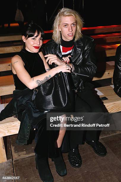 Singer Fletcher Shears and Guest attend the Saint Laurent Menswear Fall/Winter 2014-2015 Show as part of Paris Fashion Week on January 19, 2014 in...