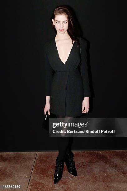 Model Lily McMenamy attend the Saint Laurent Menswear Fall/Winter 2014-2015 Show as part of Paris Fashion Week on January 19, 2014 in Paris, France.