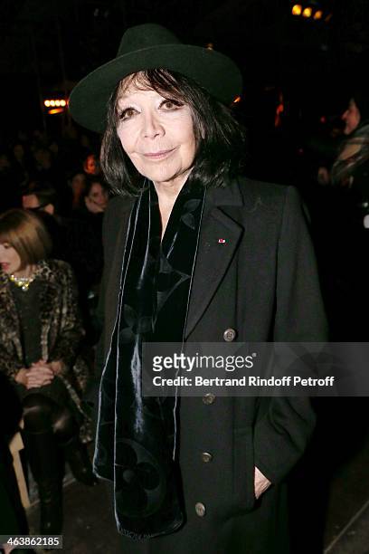 Singer Juliette Greco attends the Saint Laurent Menswear Fall/Winter 2014-2015 Show as part of Paris Fashion Week on January 19, 2014 in Paris,...