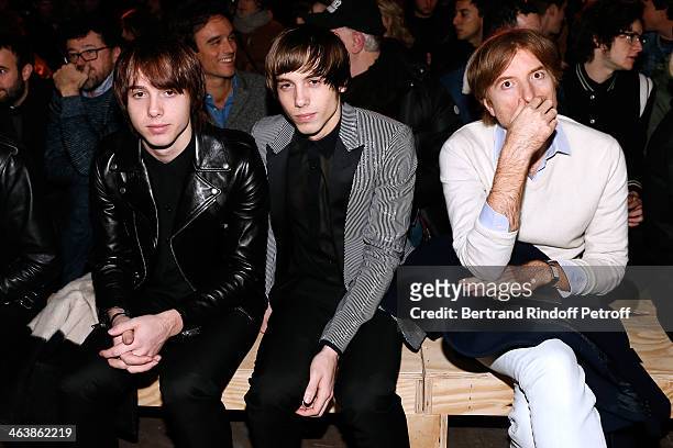 Singers Twins Dalton and Adam Drury and member of Daft Punk, Nicolas Godin attend the Saint Laurent Menswear Fall/Winter 2014-2015 Show as part of...