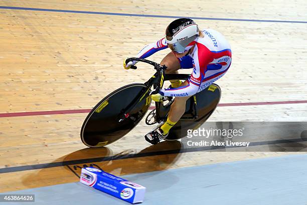 Anastasia Voynova of Russia competes in the Women's 500m Time Trial Final during day two of the UCI Track Cycling World Championships at the National...