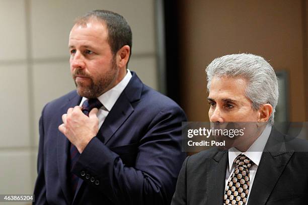 Lawyers representing Marion "Suge" Knight Brett Greenfield and David E Kenner stand during a court appearance for Marion "Suge" Knight and Katt...