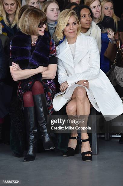 Editor-in-chief of American Vogue Anna Wintour and actress Sienna Miller attend the Calvin Klein Collection fashion show during Mercedes-Benz Fashion...