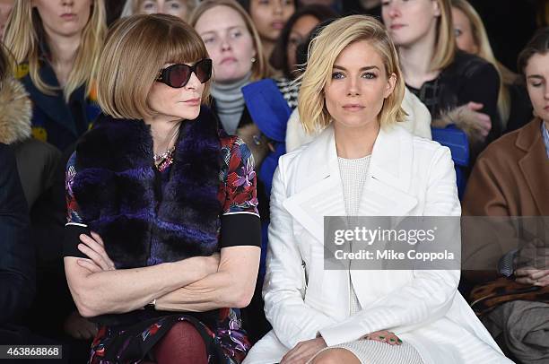 Editor-in-chief of American Vogue Anna Wintour and actress Sienna Miller attend the Calvin Klein Collection fashion show during Mercedes-Benz Fashion...