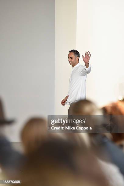 Designer Francisco Costa walks the runway at the Calvin Klein Collection fashion show during Mercedes-Benz Fashion Week Fall 2015 at Spring Studios...