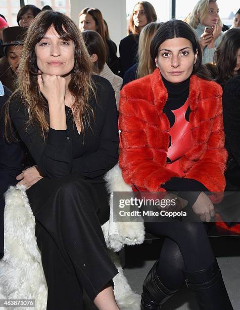 Caroline de Maigret and Giovanna Battaglia attend the Calvin Klein Collection fashion show during Mercedes-Benz Fashion Week Fall 2015 at Spring...