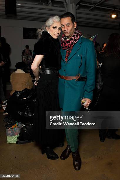 Lauren Ezersky and James Aguiar attends The Blonds fashion show during MADE Fashion Week Fall 2015 at Milk Studios on February 18, 2015 in New York...