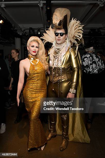 Kayvon Zand and Anna Evans attends The Blonds fashion show during MADE Fashion Week Fall 2015 at Milk Studios on February 18, 2015 in New York City.