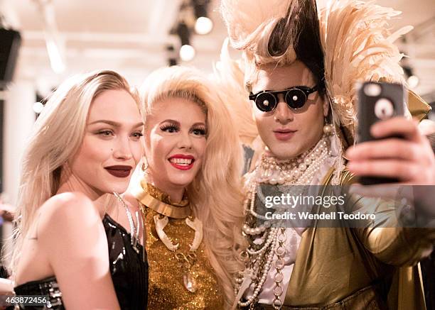 Ivy Levan, Kayvon Zand and Anna Evans attends The Blonds fashion show during MADE Fashion Week Fall 2015 at Milk Studios on February 18, 2015 in New...