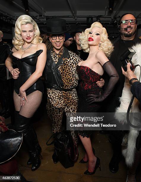 Gia Genevieve and Amanda Lepore attends The Blonds fashion show during MADE Fashion Week Fall 2015 at Milk Studios on February 18, 2015 in New York...