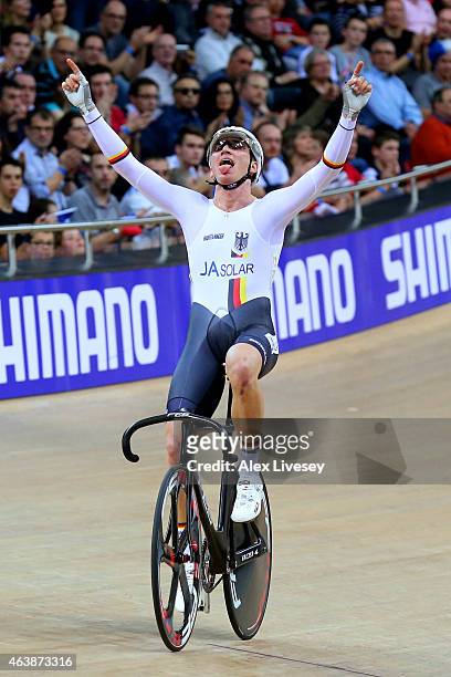 Lucas Liss of Germany wins Gold in the Mens Scratch Race Final during day two of the UCI Track Cycling World Championships at the National Velodrome...