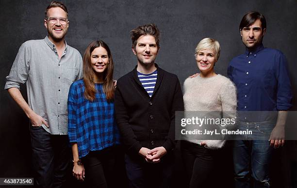 Adam Scott, Jason Schwatzman, Patrick Brice, Jutidh Godreche and Naomi Scott from' The Overnight' pose for a portrait for the Los Angeles Times at...