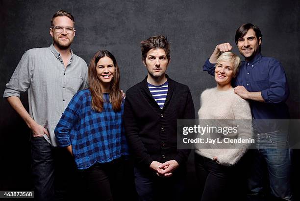 Adam Scott, Jason Schwartzman, Patrick Brice, Judith Godreche and Naomi Scott from 'The Overnight' pose for a portrait for the Los Angeles Times at...