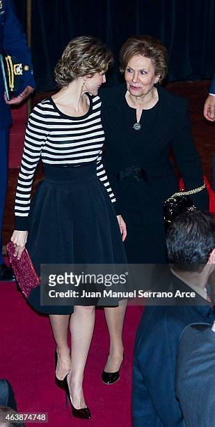 Queen Letizia of Spain and First Lady of Portugal, Maria Cavaco attend the ceremony of 'Eixo Atlantico Do Noroeste Peninsular' Golden Medals at...