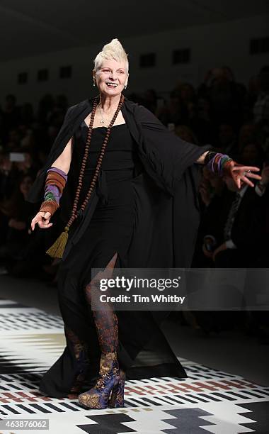 Dame Vivienne Westwood walks the runway at the Fashion For Relief charity fashion show to kick off London Fashion Week Fall/Winter 2015/16 at...