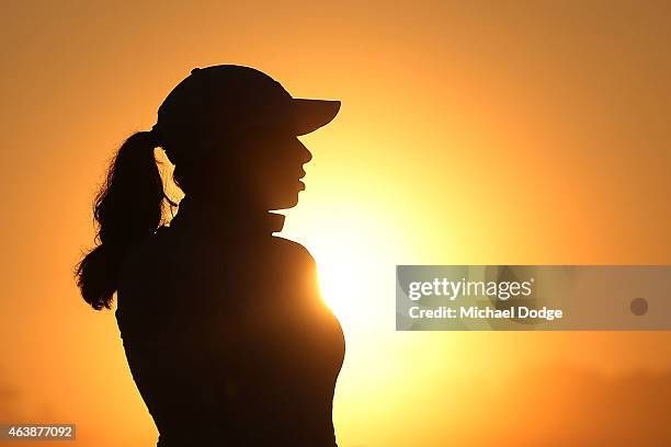 Play is delayed for 20 minutes as Cheyenne Woods of the USA practices in heavy fog during day two of the LPGA Australian Open at Royal Melbourne Golf...