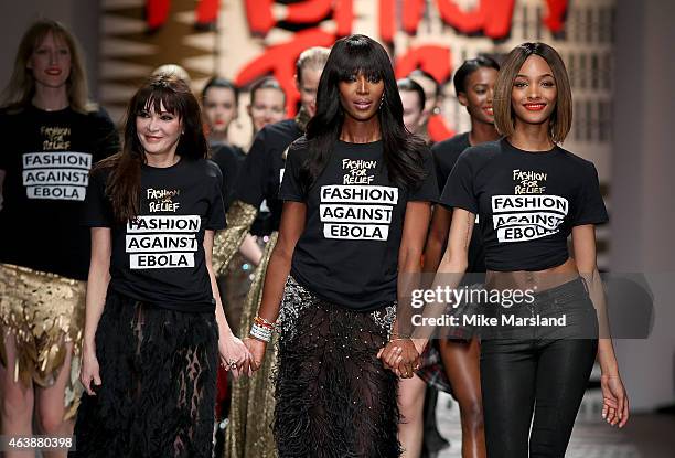 Annabelle Neilson, Naomi Campbell and Jourdan Dunn walk the runway at the Fashion For Relief charity fashion show to kick off London Fashion Week...