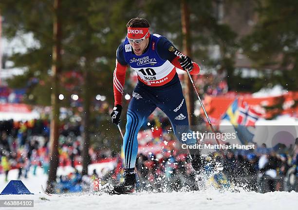 Alexander Panzhinskiy of Russia competes during the Men's Cross-Country Sprint Qualification during the FIS Nordic World Ski Championships at the...