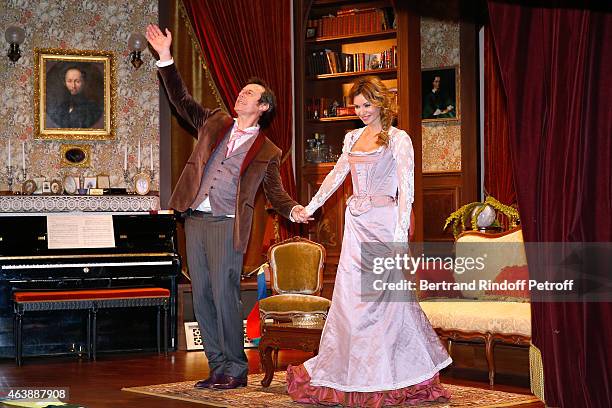 Ingrid Chauvin and Jean-Luc Reichmann acknowledge the applause of the audience at the end of the play during Handball World Champion 2015, France...