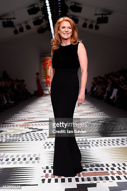 Sarah Ferguson walks the runway at the Fashion For Relief charity fashion show to kick off London Fashion Week Fall/Winter 2015/16 at Somerset House...