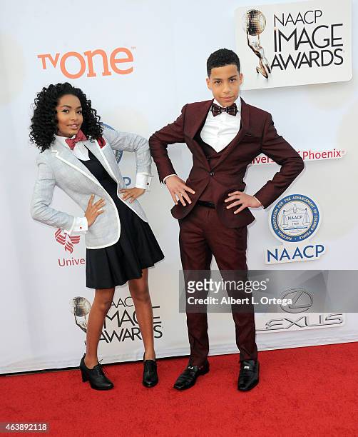 Actress Yara Shahidi and actor Marcus Scribner attends the 46th Annual NAACP Image Awards held at the Pasadena Civic Auditorium on February 6, 2015...