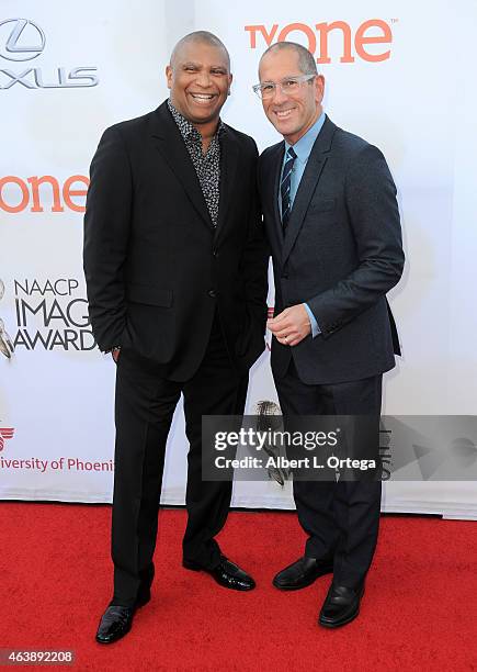Producers Reginald Hudlin and Philip Gurin attends the 46th Annual NAACP Image Awards held at the Pasadena Civic Auditorium on February 6, 2015 in...