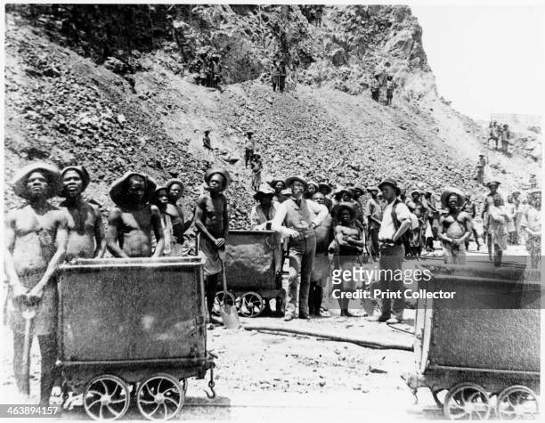 Zulu 'boys' working at De Beers diamond mines, Kimberley, South Africa, c1885. In 1887 and 1888 Cecil Rhodes amalgamated the diamond mines around...