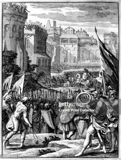 Forces under Alaric I, King of the Visigoths from 395, sacking Rome, 410 . Alaric ruled the Visigoths from 395. In 410, his army sacked Rome, an...