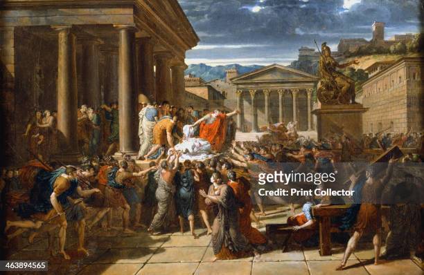 'The Death of Caesar', 44 BC . The body of the murdered Julius Caesar's displayed to the crowd outside the Senate in Rome.