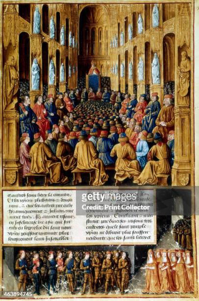 Pope Urban II presiding over the Council of Clermont, France, 1095 . Urban II , Pope from 1088-1099, preaching the First Crusade to assembled...