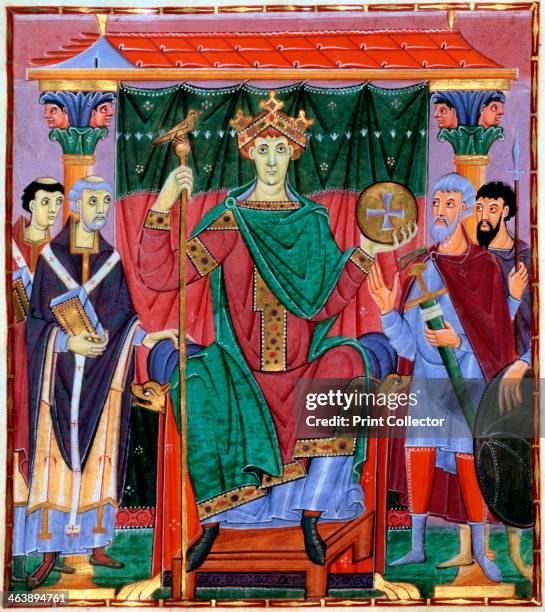 Coronation of Otto III, German king, c998. Otto , wearing a crown and holding an orb and sceptre, is flanked on the left of picture by...