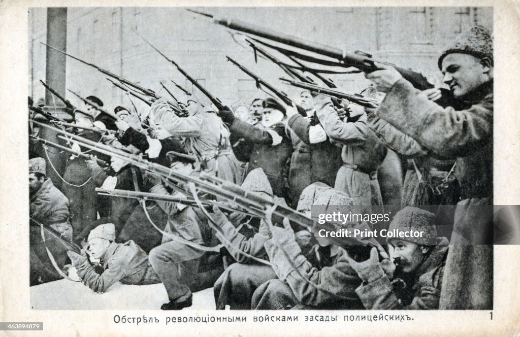 Revolutionaries armed with rifles, Russian Revolution, October 1917. Artist: Anon