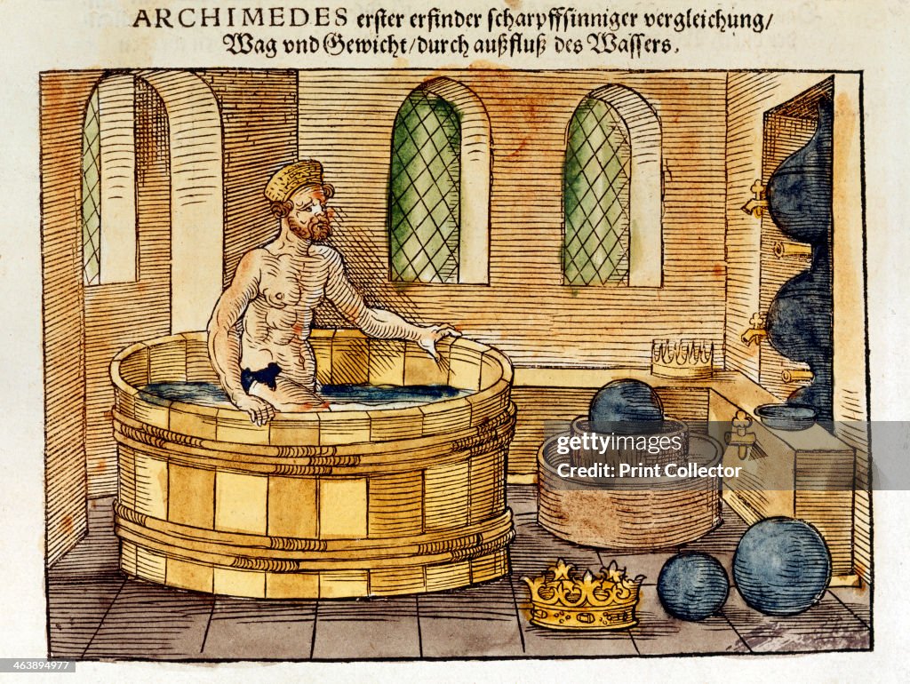 Archimedes in his bath, 1547.