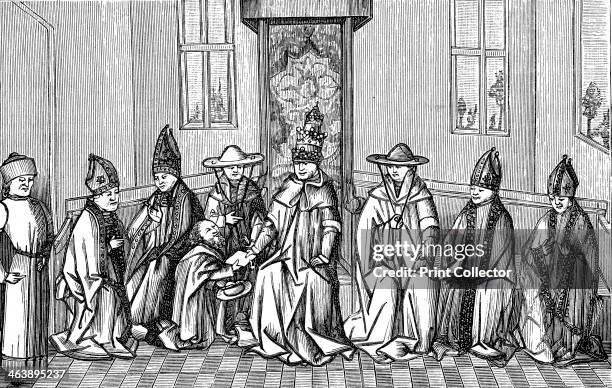 Peter the Hermit French monk, presenting Urban II with petition on return from pilgrimage to Holy Land 1094. Urban commissioned Peter to preach the...