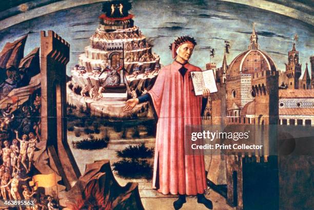 Dante and his Poem the 'Divine Comedy', 1465. Found in the collection of the Duomo, Florence, Italy.