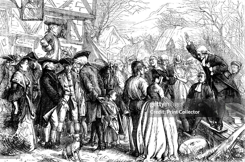 John and Charles Wesley preaching in the open air at Bristol, 1739 (1868). Artist: Francis Arthur Fraser