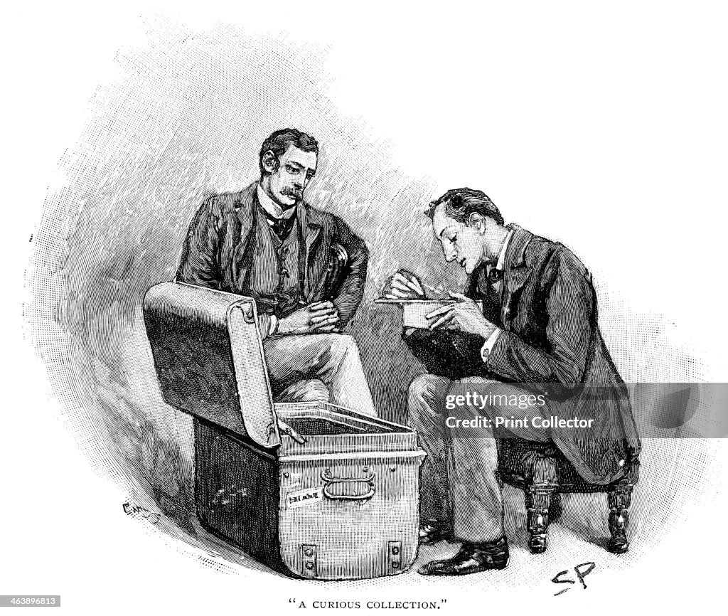 The Adventure of the Musgrave Ritual, Sherlock Holmes going through the mememtoes of old cases. Artist: Sidney E Paget