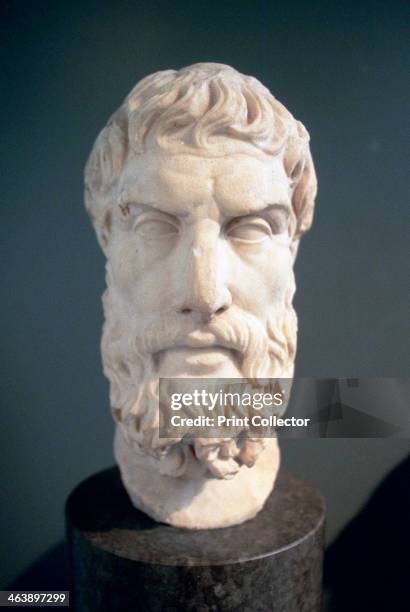 Epicurus, Ancient Greek philosopher. Epicurus was the founder of the Epicurean school of philosophy. Portrait bust, a Roman copy of a lost Greek...
