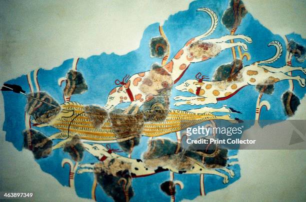 Fresco of a hunting scene from Tirins , Greece, Homeric period, c1000-c700 BC.