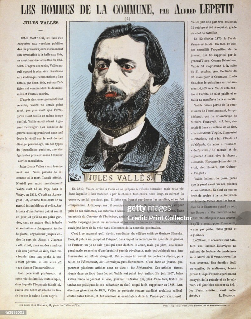 Jules Valles, French journalist, author and member of the Paris Commune, 1871. Artist: Alfred Lepetit