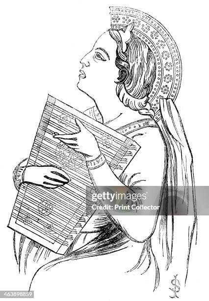 Woman playing a playing a Psaltery, c1840. Woodcut.