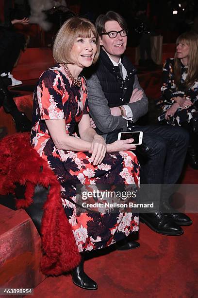 Anna Wintour and guest attend the Marc Jacobs fashion show during Mercedes-Benz Fashion Week Fall 2015 at Park Avenue Armory on February 19, 2015 in...