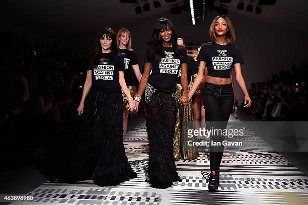 Annabelle Neilson, Naomi Campbell and Jourdan Dunn walk the runway at the Fashion For Relief charity fashion show to kick off London Fashion Week...
