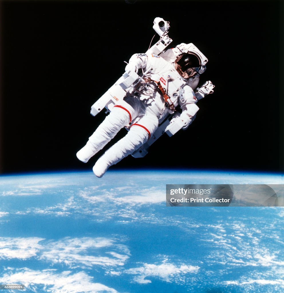 US Astronaut Bruce McCandless spacewalking, 1984.