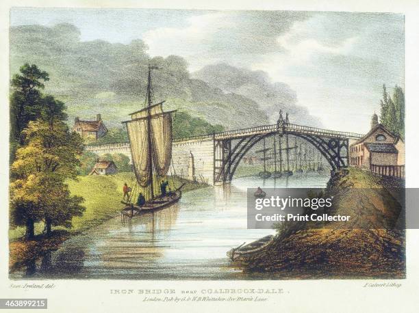 Abraham Darby III's iron bridge across the Severn at Ironbridge, Coalbrookdale, England. First iron bridge in world, built between 1776 and 1779....