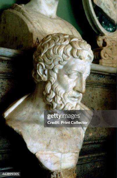 Epicurus , Ancient Greek philosopher. Portrait bust of Epicurus , founder of the Epicurean school.