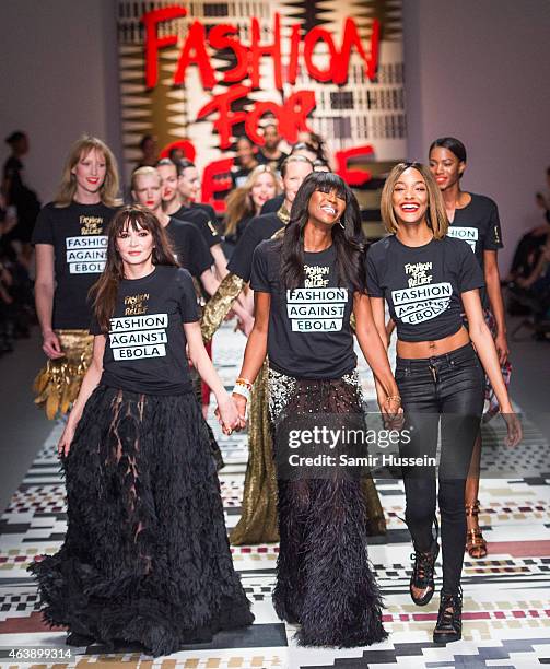 Annabelle Neilson, Naomi Campbell and Jourdan Dunn walk the runway at the Fashion For Relief charity fashion show to kick off London Fashion Week...