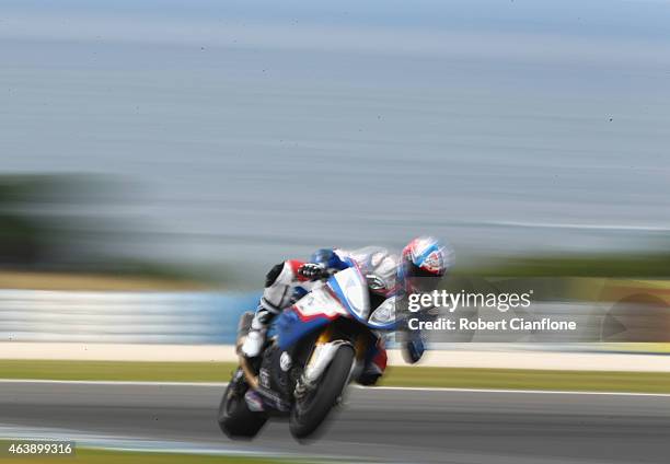 Sylvain Barrier of France rides the BMW Motorrad Italia Superbike Team BMW S1000RR during the practice session for the World Superbikes World...