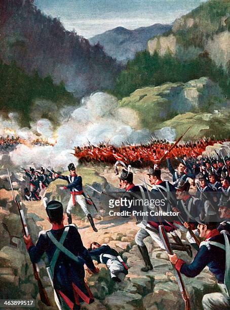 Battle of Busaco, Peninsular War, Portugal, 27 September 1810. British and Portuguese troops commanded by Wellington repulsed the French under...