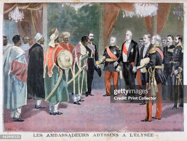 The ambassadors of Abyssinia visiting the Élysée Palace, 1898. An illustration from Le Petit Journal, 24th July 1898.